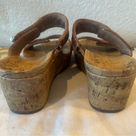 Vionic Chestnut Embossed Leather Pepper Wedge Slip-On Sandals