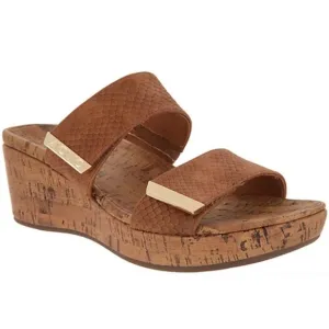 Vionic Chestnut Embossed Leather Pepper Wedge Slip-On Sandals