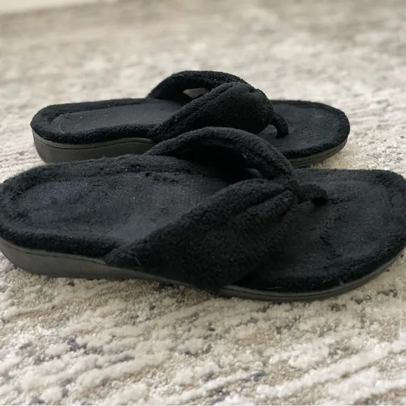Vionic Indulge Gracie Flip Flop Slippers Black Womens 9 Comfort Arch Sandals