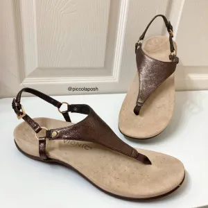 Vionic Kirra Back Strap Metallic Bronze Brown Leather T Strap Sandals 11 Summer