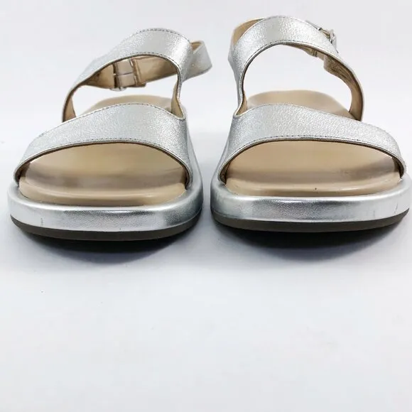 VIONIC Madera Silver Metallic Leather Slingback Wedge Sandals 9