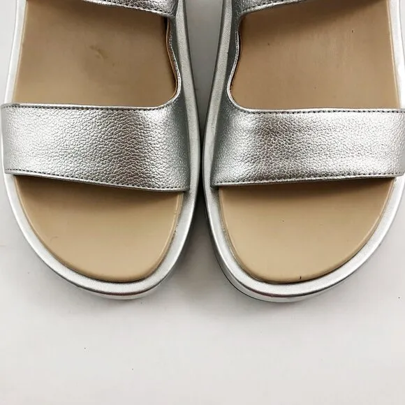 VIONIC Madera Silver Metallic Leather Slingback Wedge Sandals 9