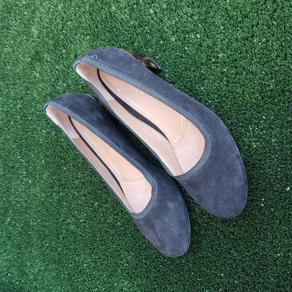 Vionic Natalie Tortoise Black Velour Block Heel Pumps Comfort Shoes Women's 9.5