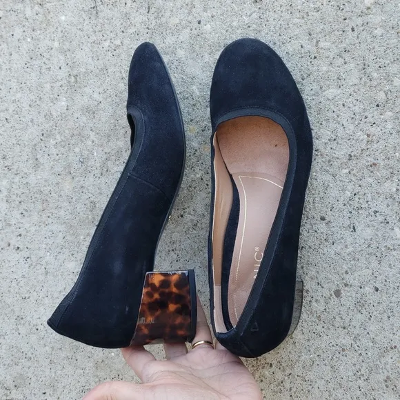 Vionic Natalie Tortoise Black Velour Block Heel Pumps Comfort Shoes Women's 9.5