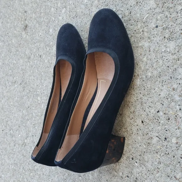 Vionic Natalie Tortoise Black Velour Block Heel Pumps Comfort Shoes Women's 9.5