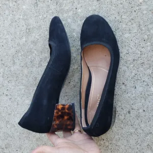 Vionic Natalie Tortoise Black Velour Block Heel Pumps Comfort Shoes Women's 9.5
