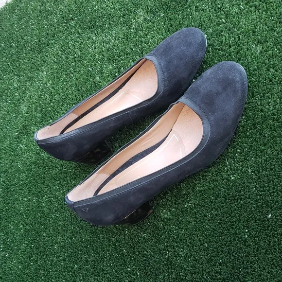 Vionic Natalie Tortoise Black Velour Block Heel Pumps Comfort Shoes Women's 9.5