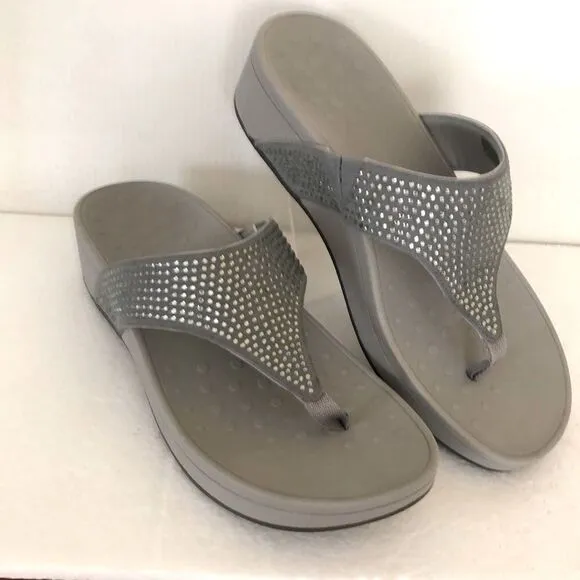 Vionic Pacific Naples Pewter Leather Thong Sandals Size 11 Wide 4041