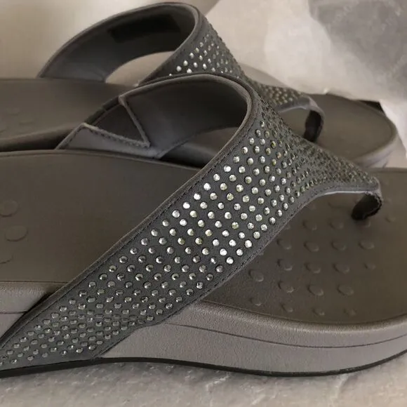 Vionic Pacific Naples Pewter Leather Thong Sandals Size 11 Wide 4041