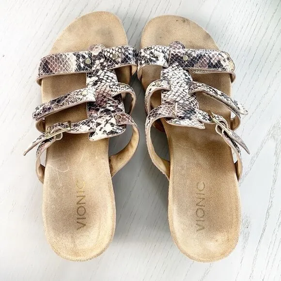 VIONIC Radia Orthotic Wedge Adjustable Strap Snakeskin Sandals Size 8