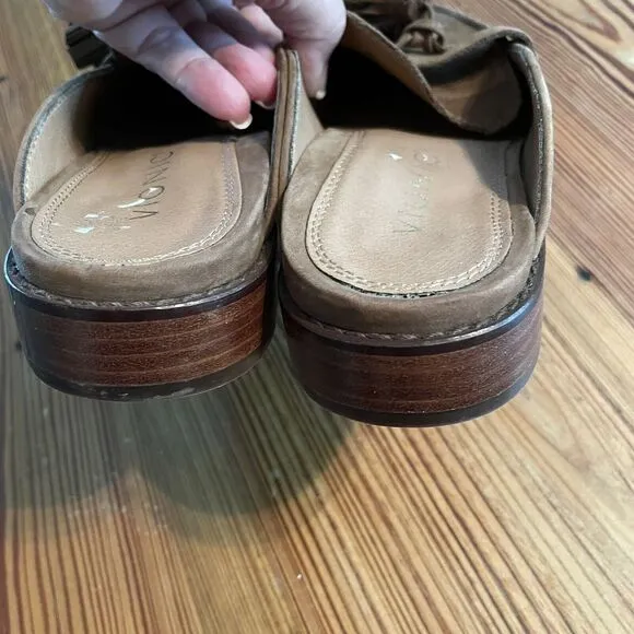 Vionic Size 6.5 Toffee Reagan Nubuck Leather Mules Tassel Slip On Loafer Comfort