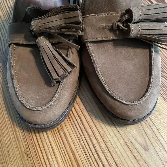 Vionic Size 6.5 Toffee Reagan Nubuck Leather Mules Tassel Slip On Loafer Comfort