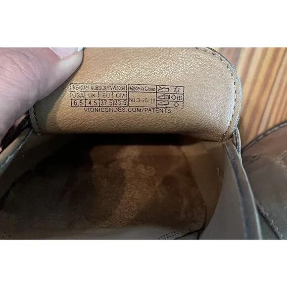 Vionic Size 6.5 Toffee Reagan Nubuck Leather Mules Tassel Slip On Loafer Comfort