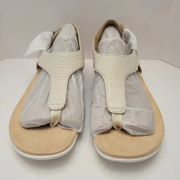 Vionic Terra Sandals Women's Size 7 Cream Leather Thong Slip On Slingback Shoes