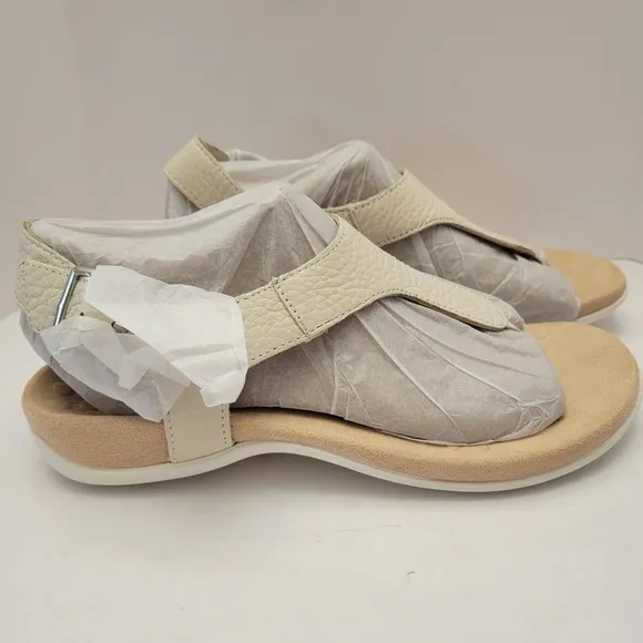 Vionic Terra Sandals Women's Size 7 Cream Leather Thong Slip On Slingback Shoes