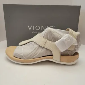 Vionic Terra Sandals Women's Size 7 Cream Leather Thong Slip On Slingback Shoes