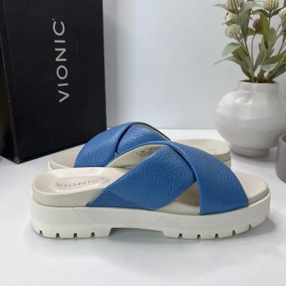 Vionic Vesta Slide Comfort Arch Support Sandal Blue Shadow H9684L2402 Women 7.5M