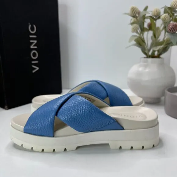 Vionic Vesta Slide Comfort Arch Support Sandal Blue Shadow H9684L2402 Women 7.5M