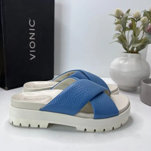 Vionic Vesta Slide Comfort Arch Support Sandal Blue Shadow H9684L2402 Women 7.5M