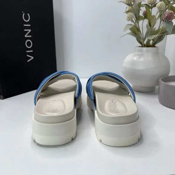 Vionic Vesta Slide Comfort Arch Support Sandal Blue Shadow H9684L2402 Women 7.5M