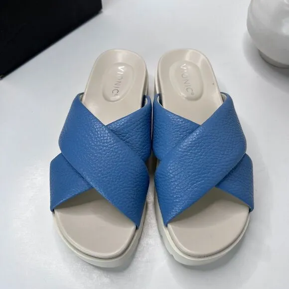 Vionic Vesta Slide Comfort Arch Support Sandal Blue Shadow H9684L2402 Women 7.5M