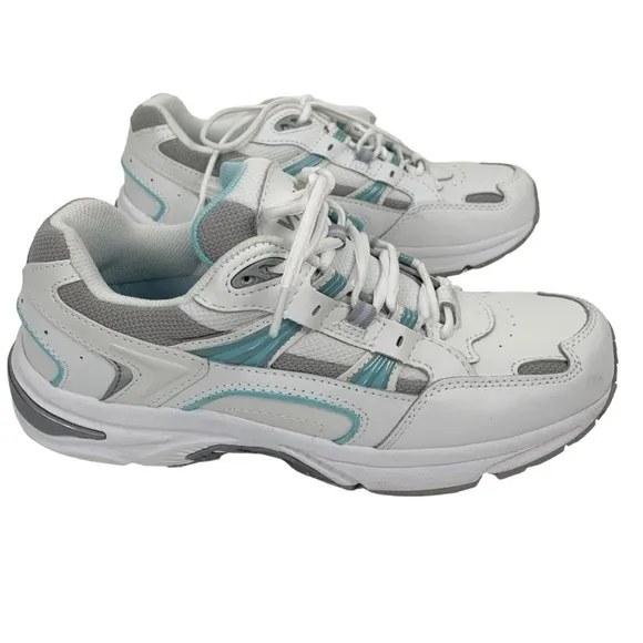 VIONIC Walking Classic Leather Sneakers White Aqua Blue Size 8.5 Medium