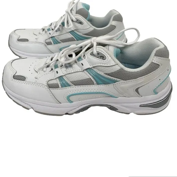 VIONIC Walking Classic Leather Sneakers White Aqua Blue Size 8.5 Medium