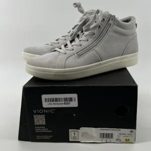 Vionic Women 8.5 Rosemont Suede Side-Zip Casual Sneakers Vapor Grey Arch Support