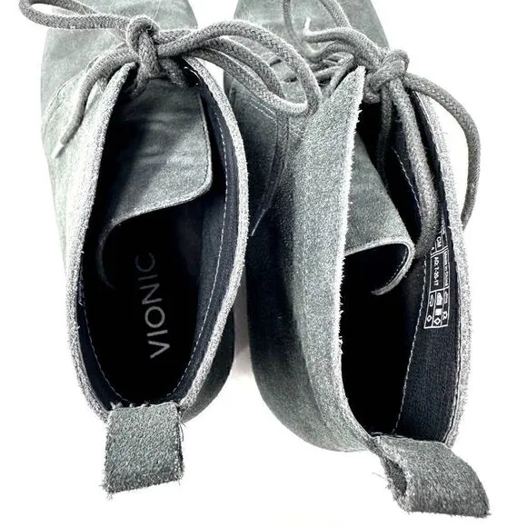Vionic Womens Dark Grey Casual Suede Lace Up Booties Size 7
