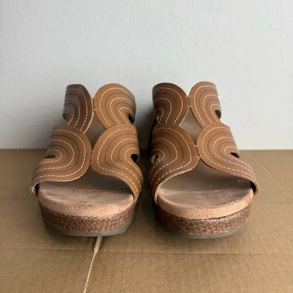 Vionic Women's Malorie Raffia-Wrapped Wedge Sandals Leather Upper Tan Size 10
