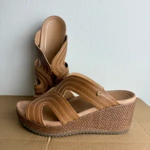 Vionic Women's Malorie Raffia-Wrapped Wedge Sandals Leather Upper Tan Size 10