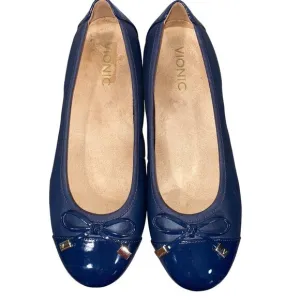 Vionic Women's Minna navy blue Napa leather cap toe ballet flat shoes women’s 8