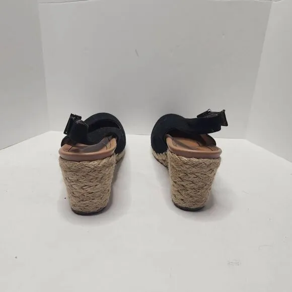 Vionic Womens Coralina Espadrille Black 2.5in. Wedge Slingback Sandals Size 7