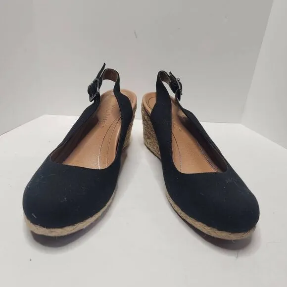 Vionic Womens Coralina Espadrille Black 2.5in. Wedge Slingback Sandals Size 7