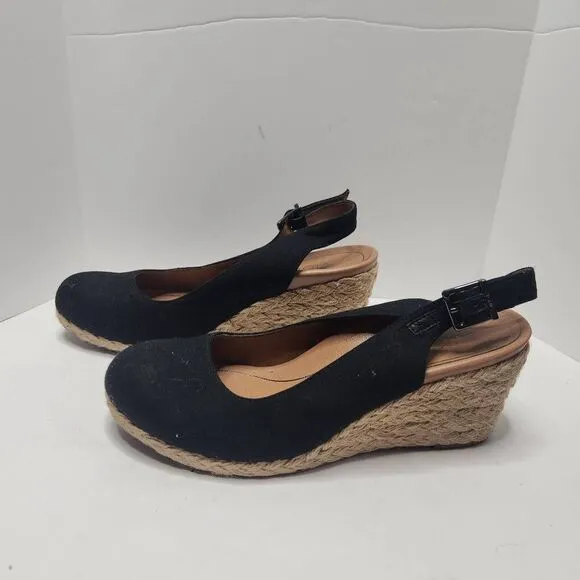 Vionic Womens Coralina Espadrille Black 2.5in. Wedge Slingback Sandals Size 7