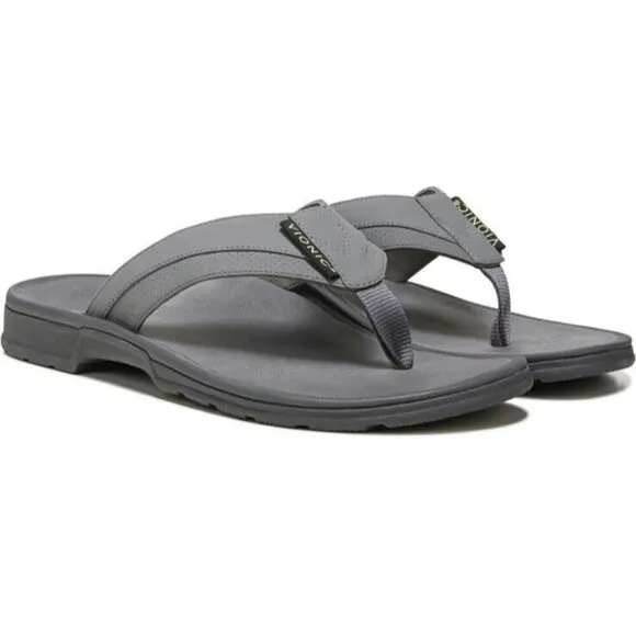 Vionic Wyatt Sandals Mens 9 Charcoal Gray Flip Flops Arch Support Orthotic‎ New