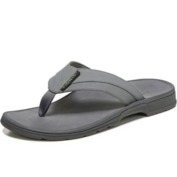 Vionic Wyatt Sandals Mens 9 Charcoal Gray Flip Flops Arch Support Orthotic‎ New