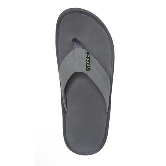 Vionic Wyatt Sandals Mens 9 Charcoal Gray Flip Flops Arch Support Orthotic‎ New
