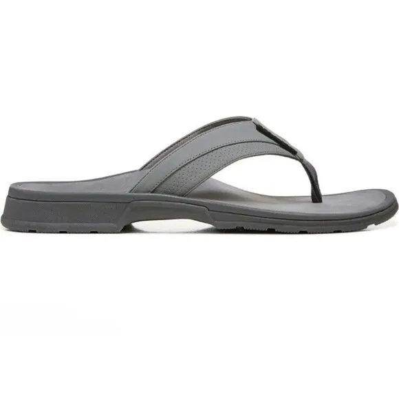 Vionic Wyatt Sandals Mens 9 Charcoal Gray Flip Flops Arch Support Orthotic‎ New