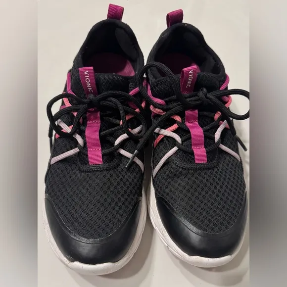 Vionic Zeliya Women's Mesh Black and Pink Lace-up Athletic Sneakers Size 8