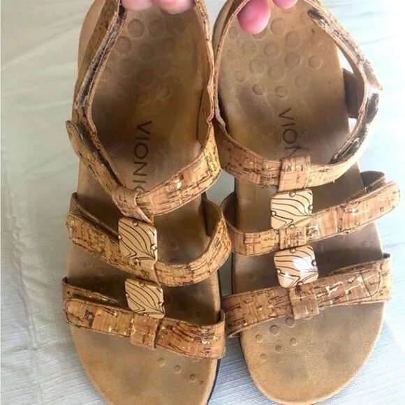 Vionic Strappy Comfort Leather Cork Sandals