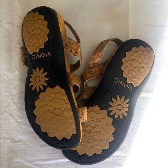 Vionic Strappy Comfort Leather Cork Sandals