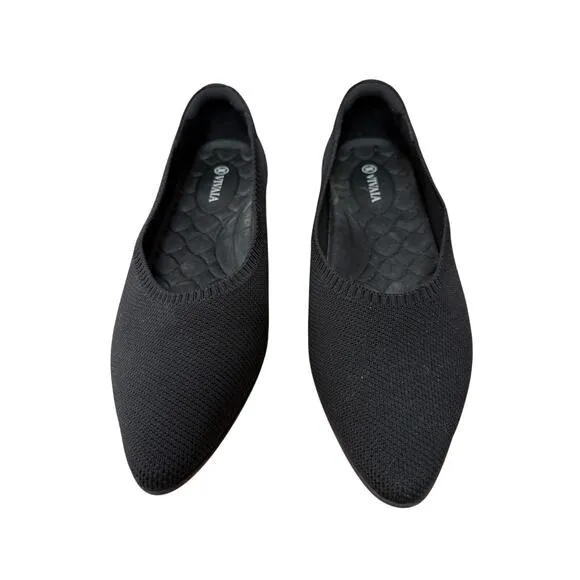 Vivaia Pointed-Toe Ballet Flats US 10.5 Women's 43 Black Knit Shoes Slip On