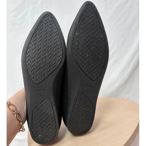 Vivaia Pointed-Toe Ballet Flats US 10.5 Women's 43 Black Knit Shoes Slip On