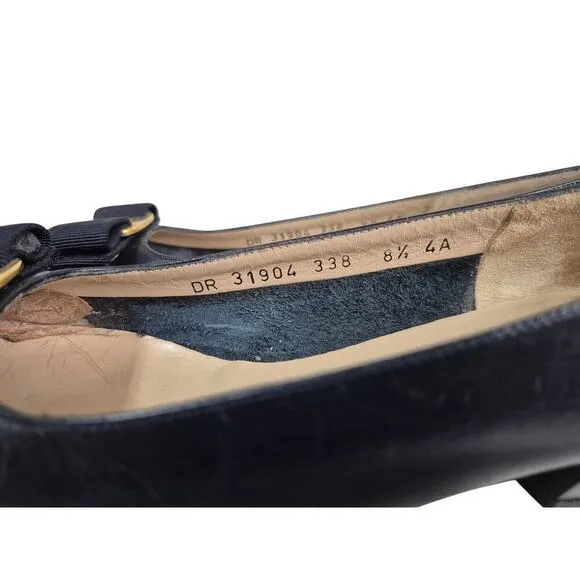 VTG Salvatore Ferragamo Low Heels Shoes Boutique Vara Blue Calf Sz 8.5 AAAA