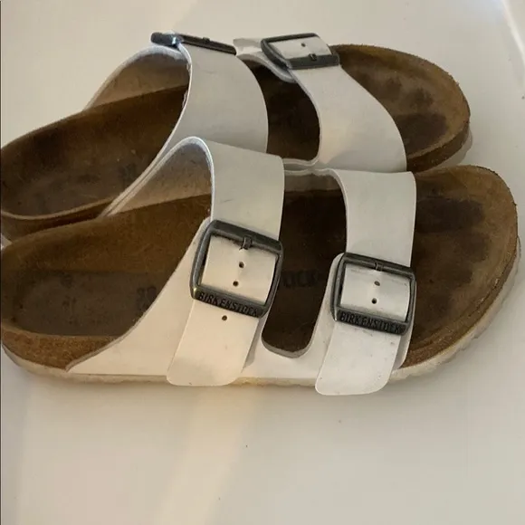 White and Brown Comfort Sandals with Adjustable Buckles