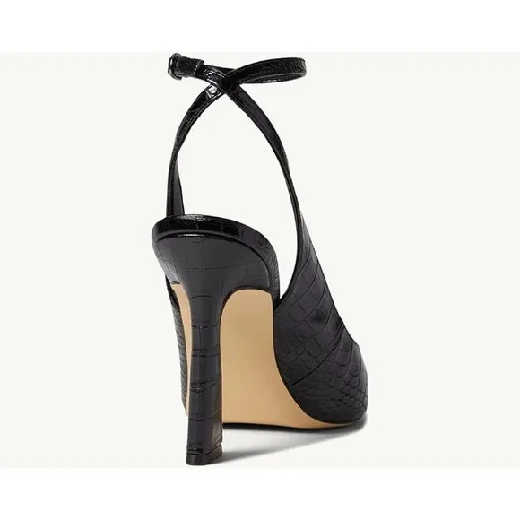 Women Black Closed Toe Ankle Strap Heels Toe Pumps Shoes Slingback High Shoes