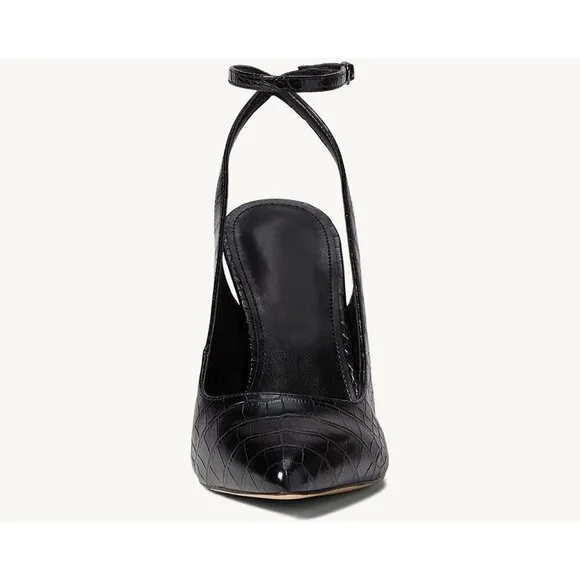 Women Black Closed Toe Ankle Strap Heels Toe Pumps Shoes Slingback High Shoes