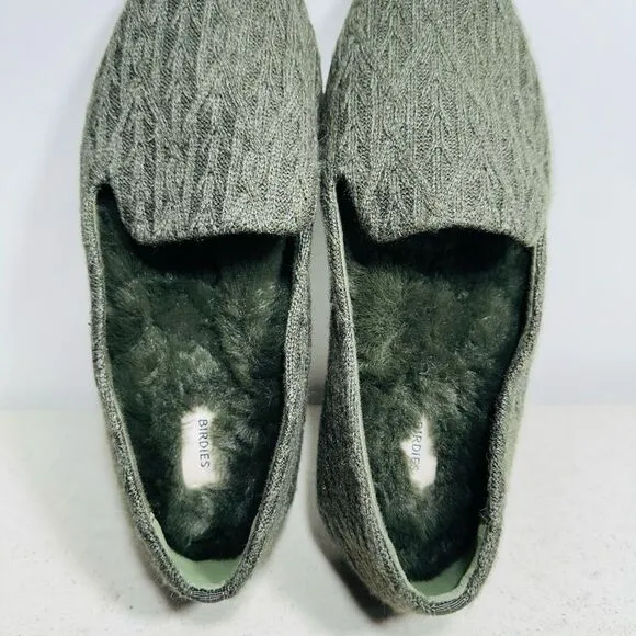 Women's Birdies Faux Fur Lined Starling Flat in Forest Cable-Knit Shoes Size 8