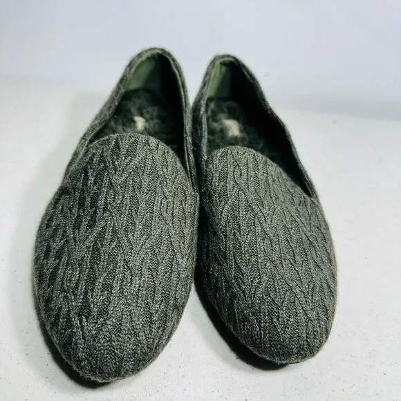 Women's Birdies Faux Fur Lined Starling Flat in Forest Cable-Knit Shoes Size 8